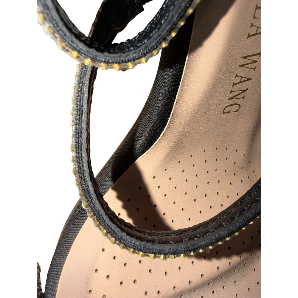 Azalea Wang Black Rhinestone Strappy Stiletto Heels Square Toe Sandals 10 - Picture 12 of 12